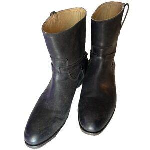 Frye Lindsay Plate Short Pull On Strap Boots US 7.5B Women's Black Leather Biker